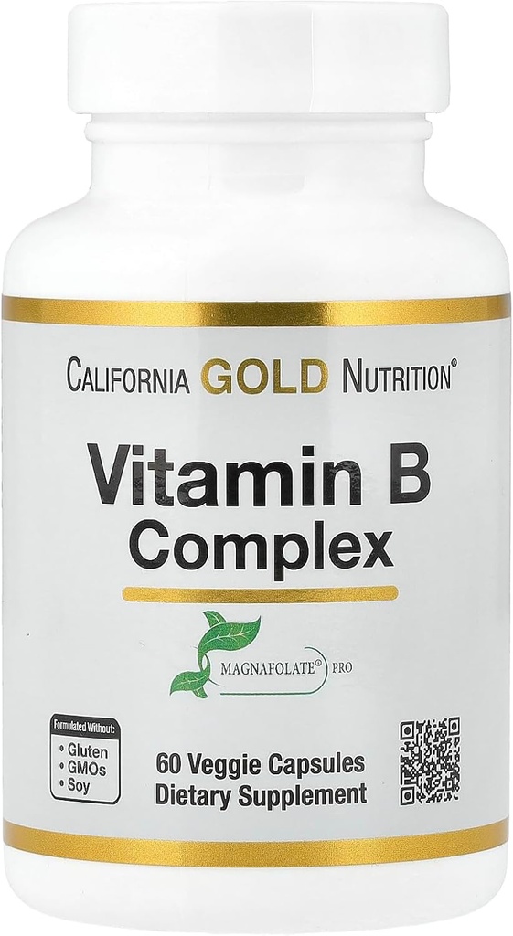 California Gold Beslenme Vitamin B Kompleksi, Thiamin B1, Riboflavin B2, Niacin B3, Pyridxine B6, Biotin B7, Pantothenic Acid B5 ve Pro Folate B9, Gluten Free, Non GMO, 60 Veggie Capsules