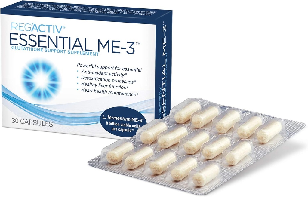 Reg'Activ Essential ME-3, 30 Capsules. A Glutathione-product Probiyotik That Delivers Glutathione to The Intestine for effective Guthatione Supplementation