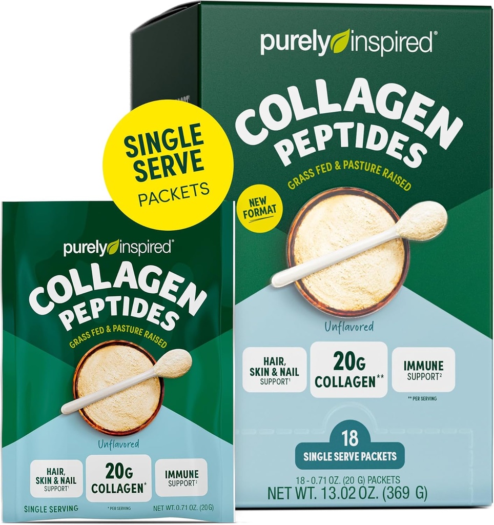 Purely Inspired Collagen Toz, 18 Single Serve Packets, Unflavored - 20g Collagen Peptides protein Toz for Women & Men - Grass-Fed & Pasture Upd - Gluten-Free, Paleo & Keto-Friendly