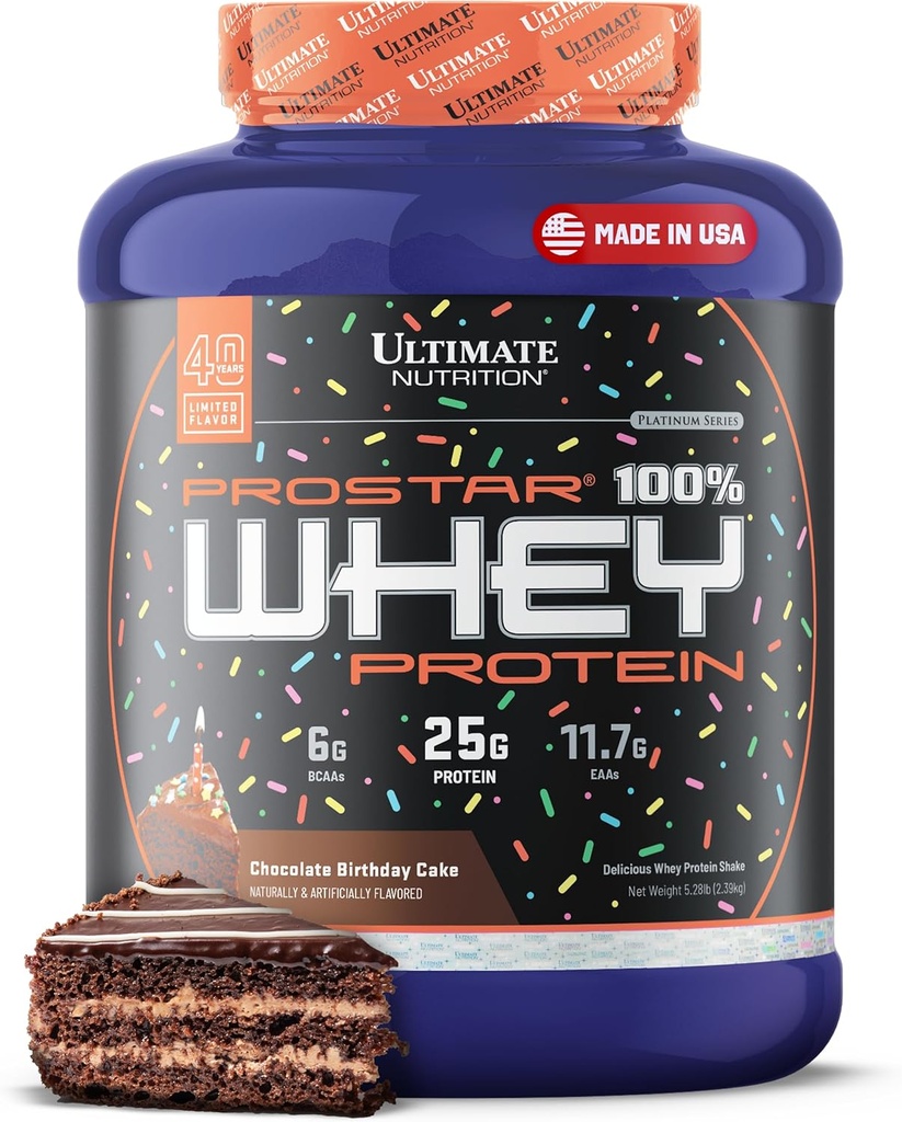 Ultimate Nutrition Prostar Whey Protein Toz Isolate, Chocolate Birthday Kek - Low Carb, High Protein Toz Shake for Muscle Gain & Recovery - Low sodyum, Low-Fat & Keto Friendly - 528 lbs Tub Tuba