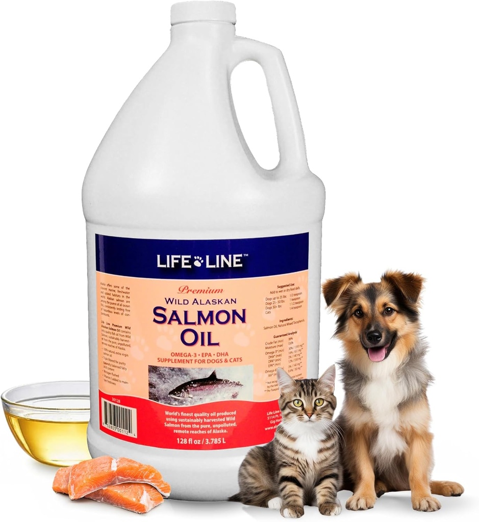 Life Line Wild Alaskan Salmon Oil for Dogs & Cats | Omega-3 Fish Oil Supplement for Skin Health, Shiny Coat & Ortak Destek - 128 oz