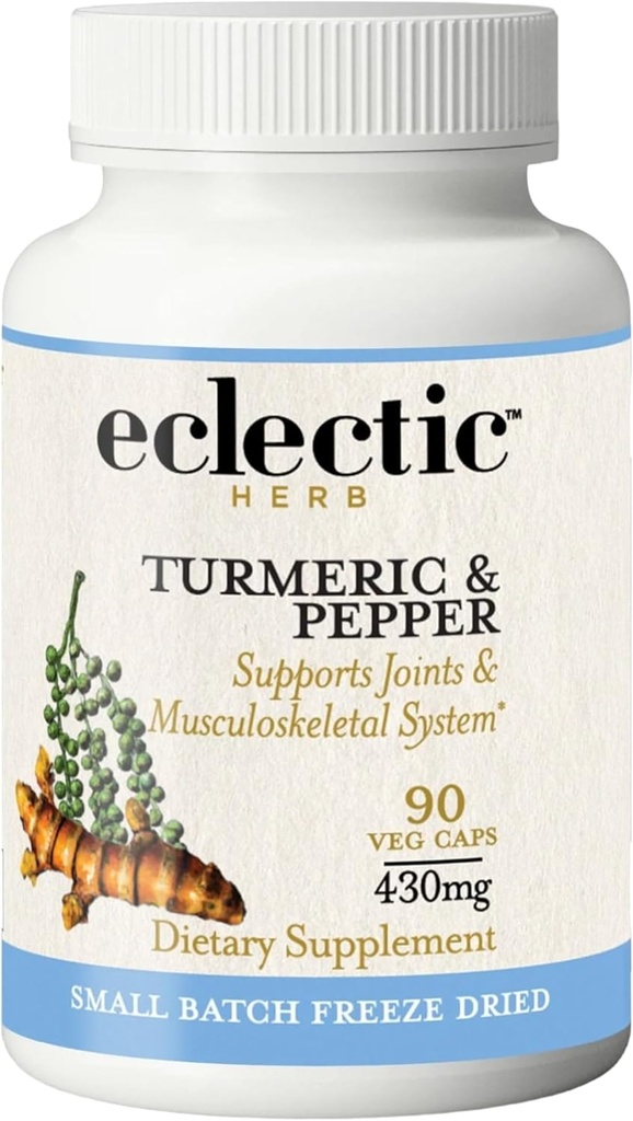 Eclectic Institute Raw Fresh Freeze-Dried Non-GMO Turmeric and Pepper | 90 CT (430 mg)