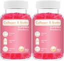 Collagen Biotin Gummies - Saçları Destekler, Skin & Nails Saç Büyüme Anti Aging Care Chewable Gummy Vitamins, Vegan, Non-GMO, Gluten Free, Gelatin Strawberry Flavor 120 Kont, Pink