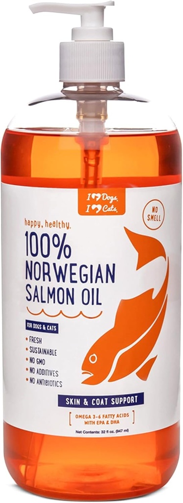 IHeartDogs Salmon Oil for Dogs and Cats - Nourishing Skin & Coat Omega 3 Fish Oil for Dogs Supports Alerji & Itch Relief, Heart Health and Joint Health - 32 ozz