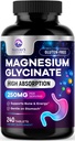 Magnezyum Glycinate Chelated for Max Abors - Supports Bone, Muscle, Nerves & Heart Health, Nature's Sleep and Stress Support, Best Magnezyum Supplement Pills for Whole Body Support - 240 Tabletler