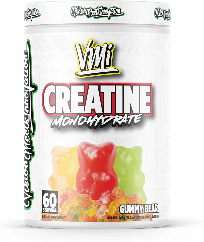 VMI Sports Tinatine Monohidrat Toz Kas Mass – Güçlü – Boyut – Power | 5 Hizmet başına 5 Grams (60 Hizmet, Gummy Bear)