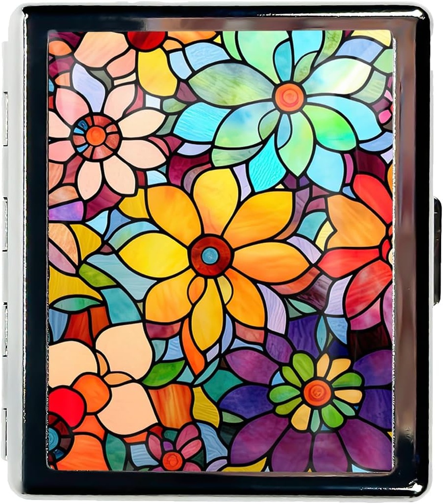 Travel Pill Organizer Small Pill Case for Purse Essentials 7 Days Cute Pill Box with Mirror Portable Pill Box for Pocket or Purse Pill Containe Travel Armağan (Stained Glass Çiçekler)
