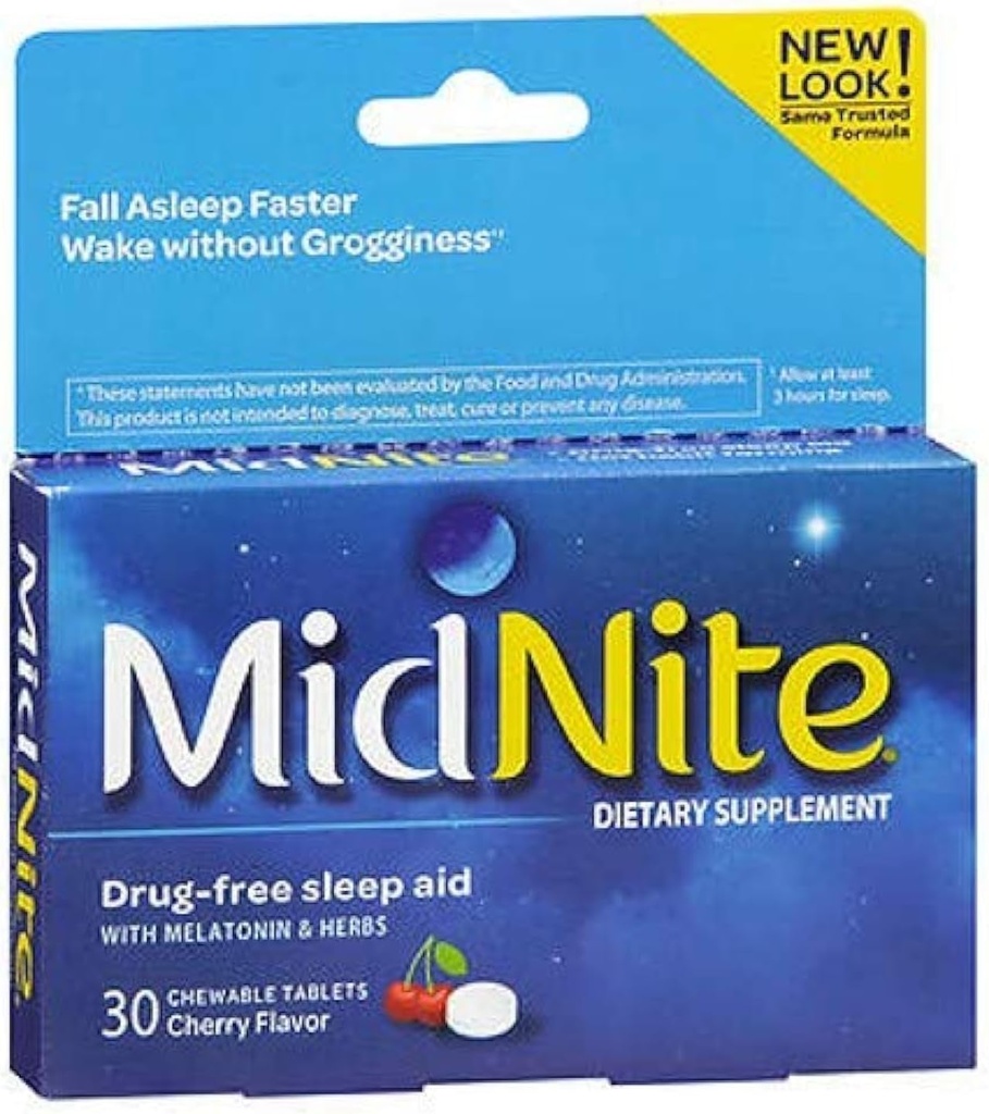 MidNite Sleep Health for Occasional Sleeplessness, 30 Chewable Cherry Tabletler (Paket 3)