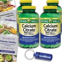 Spring Valley Calcium Citrate Tablets Συμπλήρωμα διατροφής 600 mg 300 ct 4 pk Choice Bundle (1200 Total) + Vitamin Guide & Pill Container (6 Προϊόντα)!