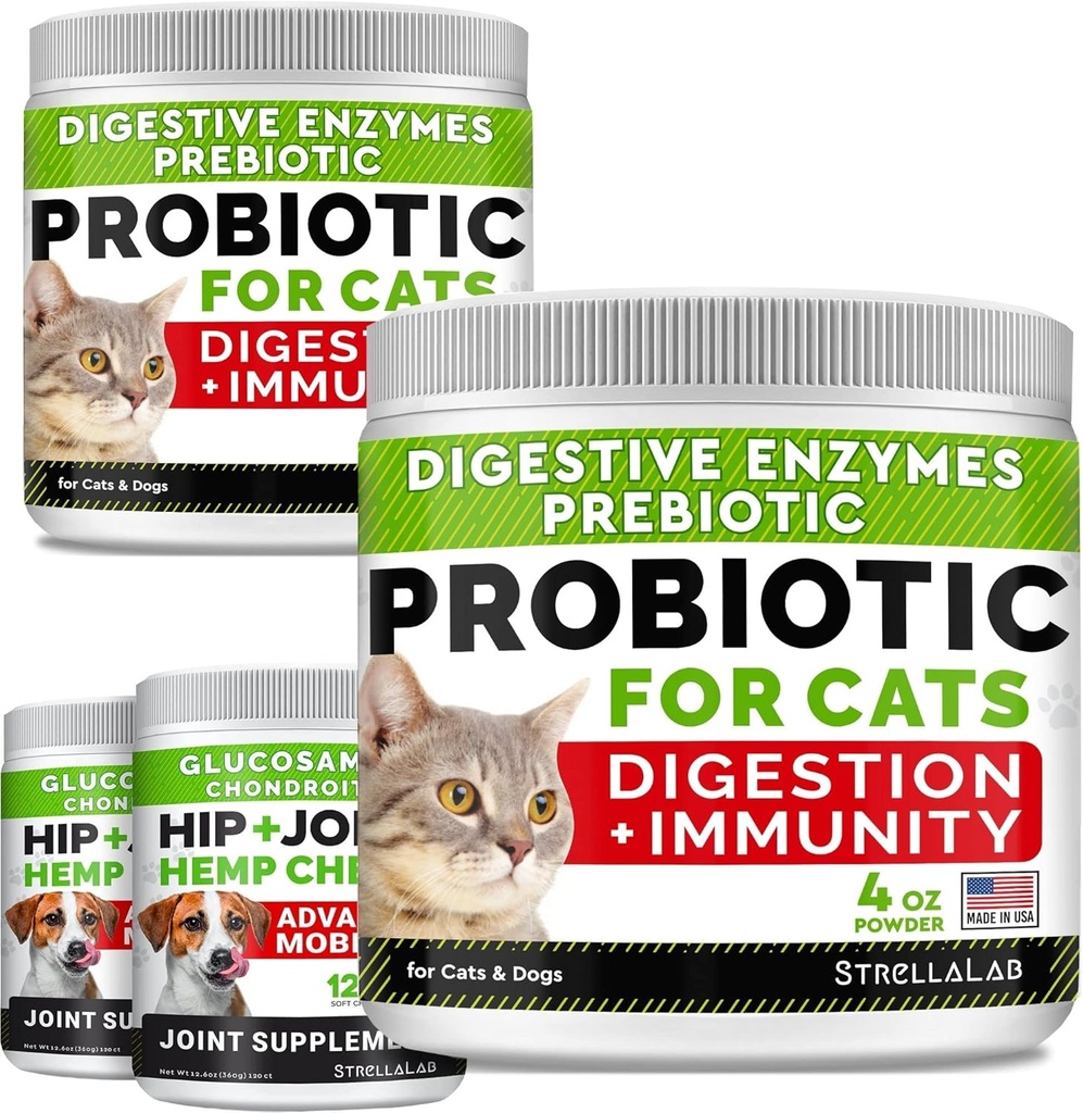 8oz Probiotics Powder + 240ct Hemp Glucosamine Joint Supplement Bundle - Relieves Diarrhea + Joint Pain Relief - Digestive Enzymes + Prebiotics + Omega 3, Hemp Oil + Chondroitin, MSM - Made in USA