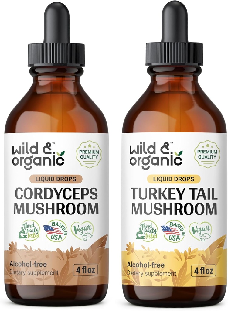 Άγρια & Βιολογικά Κορδύτσες Βάμμα 4 fl oz & Turkey Tail Mushroom Βάμμα 4 fl oz
