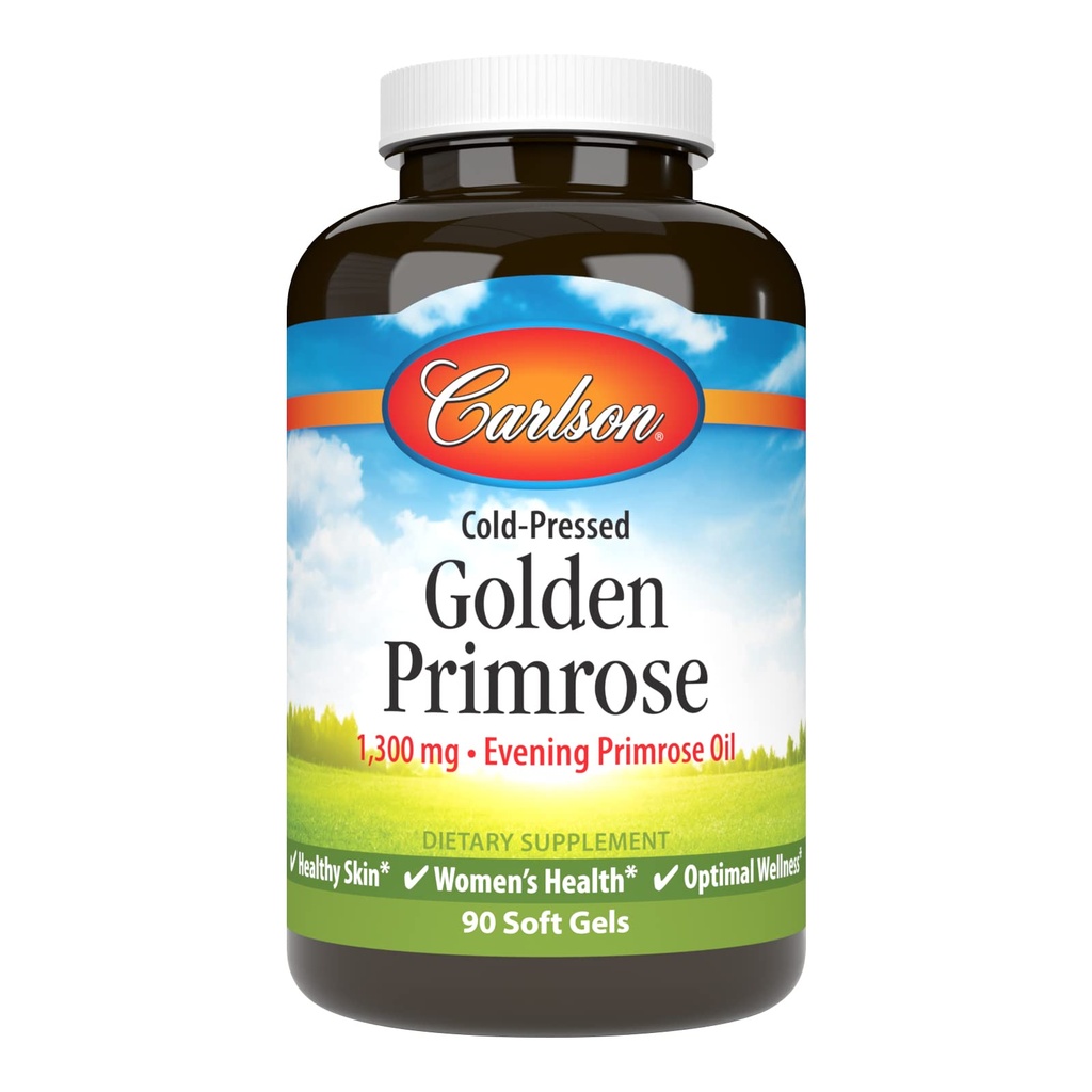 Carlson - Altın Primrose, 1300 mg Primrose Oil, Cold-Pressed, Sağlıklı Cilt, Kadın Sağlığı ve Optimal Wellness, 90 Softgels