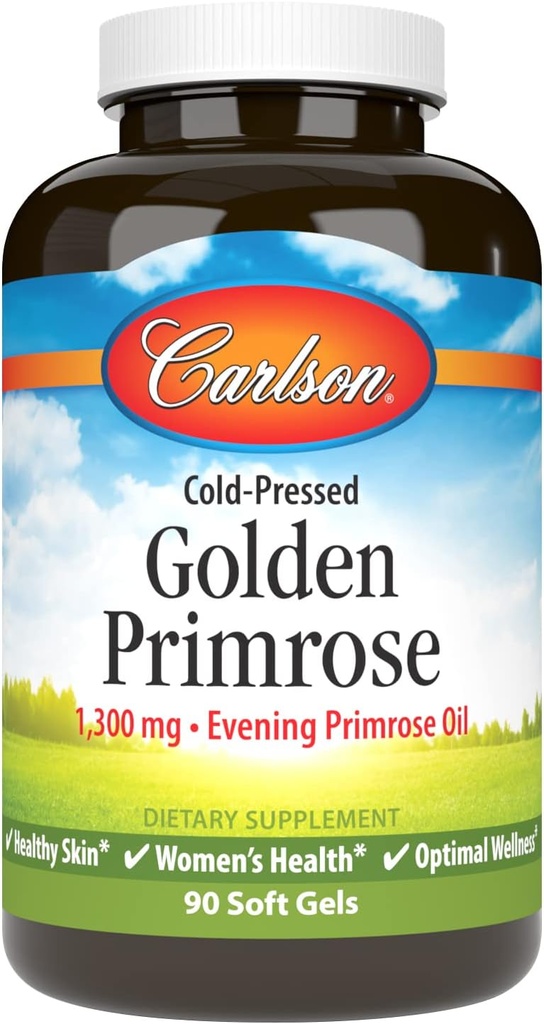 Carlson - Altın Primrose, 1300 mg Primrose Oil, Cold-Pressed, Sağlıklı Cilt, Kadın Sağlığı ve Optimal Wellness, 90 Softgels