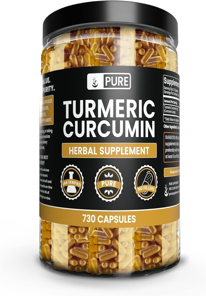 Pure Original Materialss Turmeric Curcumin 730 Capsules No Magnezyum Or Rice Fillers, Always Pure, Lab