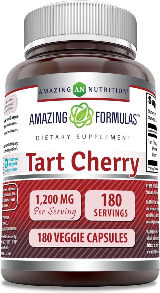 Amazing Formulas Tart Cherry 1200 MgPer | 180 Veggie Capsules Supplement | Non-GMO | Gluten Free | Made in USA