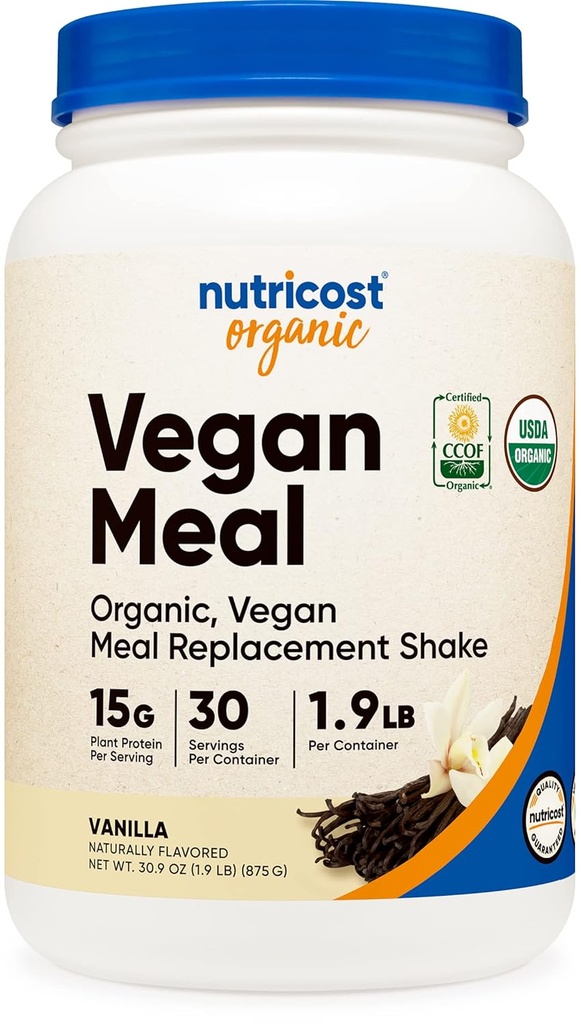 Nutricost Organic Vegan Meal Replacement Shake Powder (Vanilla) - Πιστοποιημένο USDA Organic, Vegan, και Gluten Free