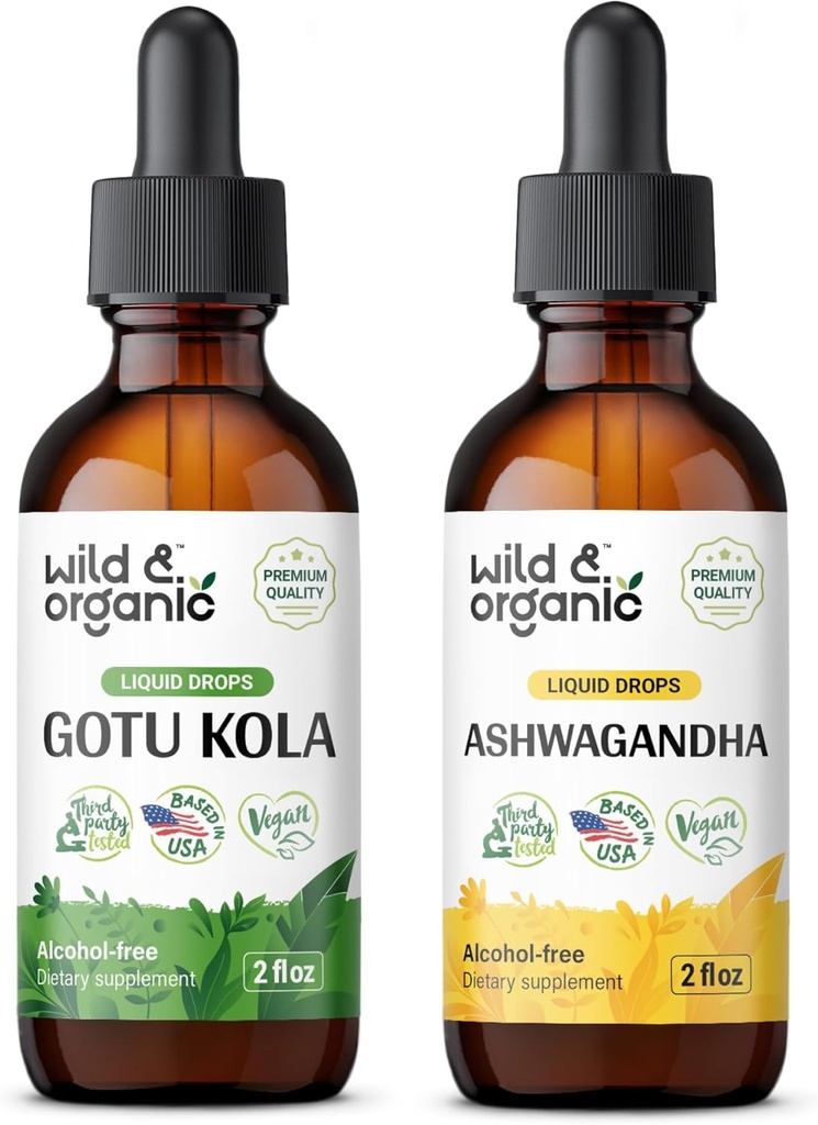 Άγρια & οργανικά Gotu Kola Βάμμα 2 fl oz & Ashwagandha Βάμμα 2 fl oz