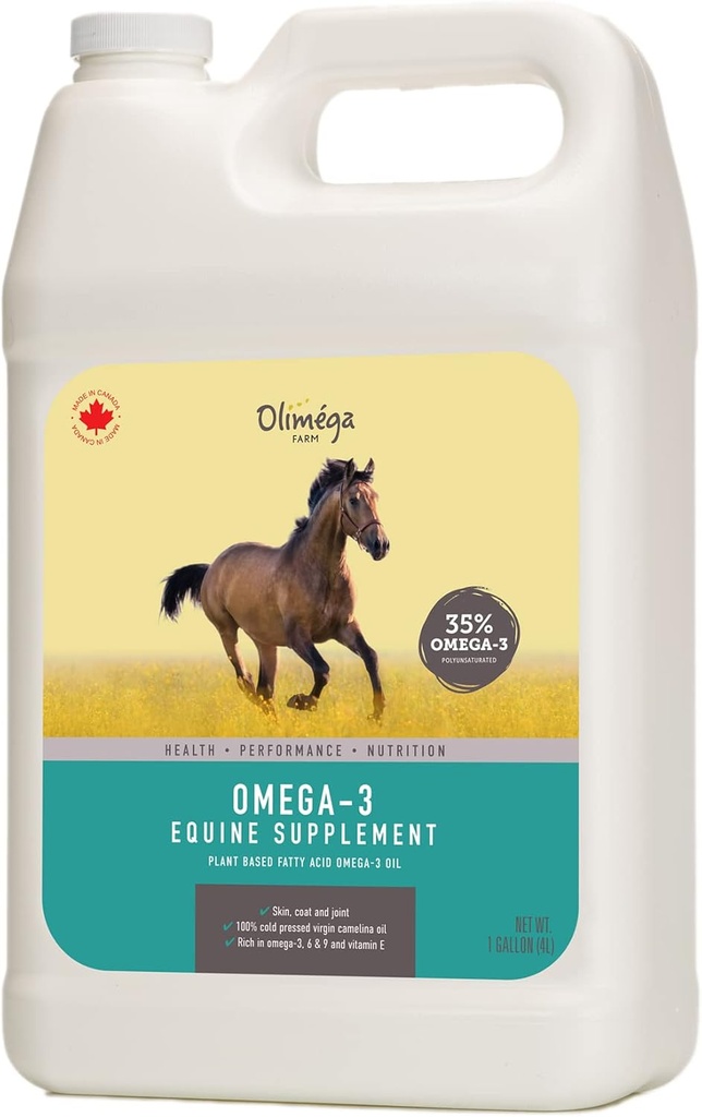 Camelina Oil for Horses, 1 Gallon by Olimega Farm | Yüksek Omega-3 & Vitamin E | Sağlıklı Ortaklar için Destek, Ön & Skin | Pure & Cold Pressed | Ortak Tamam | Kanada'da Yap | No-GMO