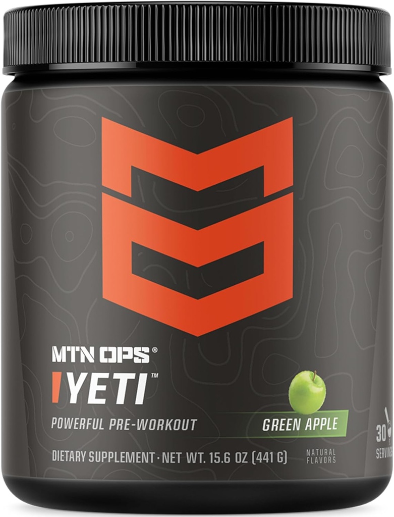 MTN OPS Amai Pre-Workout Toz Enerji Kreta, 200 mg Caffeine & BCAAs with Beta Alanine, 30-Serving Tub, Green Apple