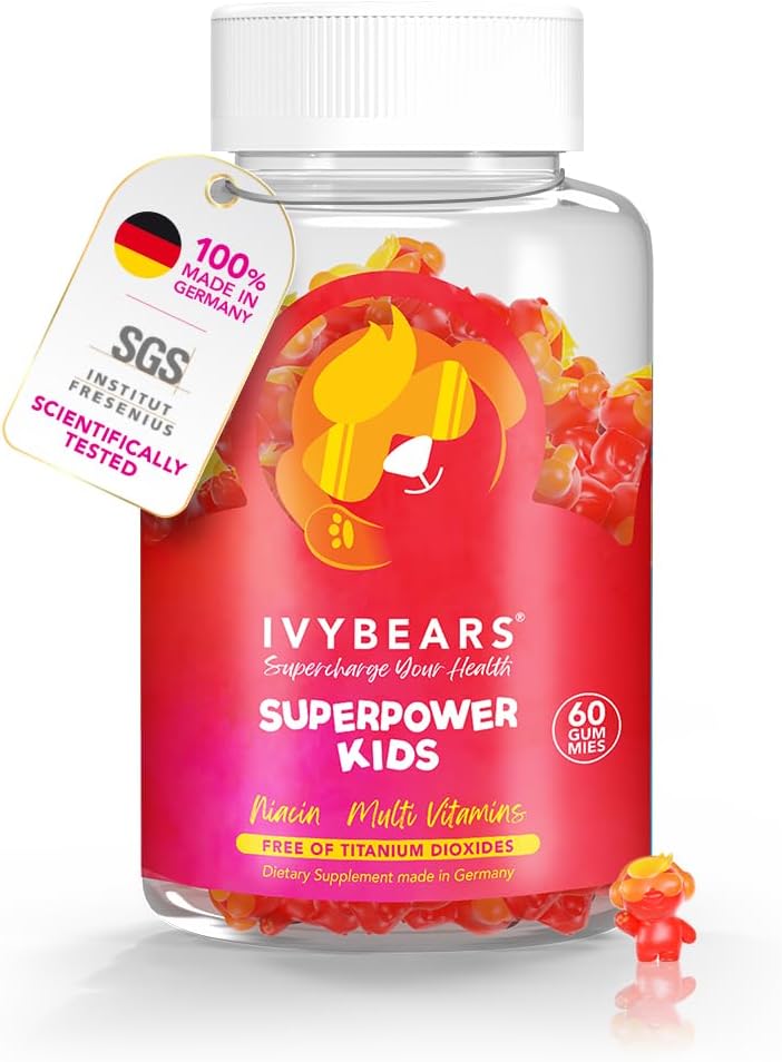 IvyBears® Superpower Kids - Multivitamin Gummies for Immune Support - Çocukları C, D2, B6, A - Full Natural Berry-Flavored - Alman- Made Daily Supplement