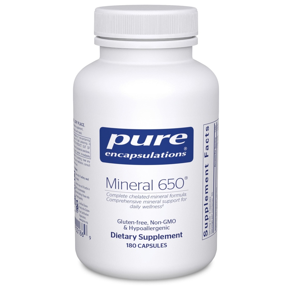 Pure Encapsulations Mineral 650 | Dengeli Chelated|Minerals | 180 Capsules