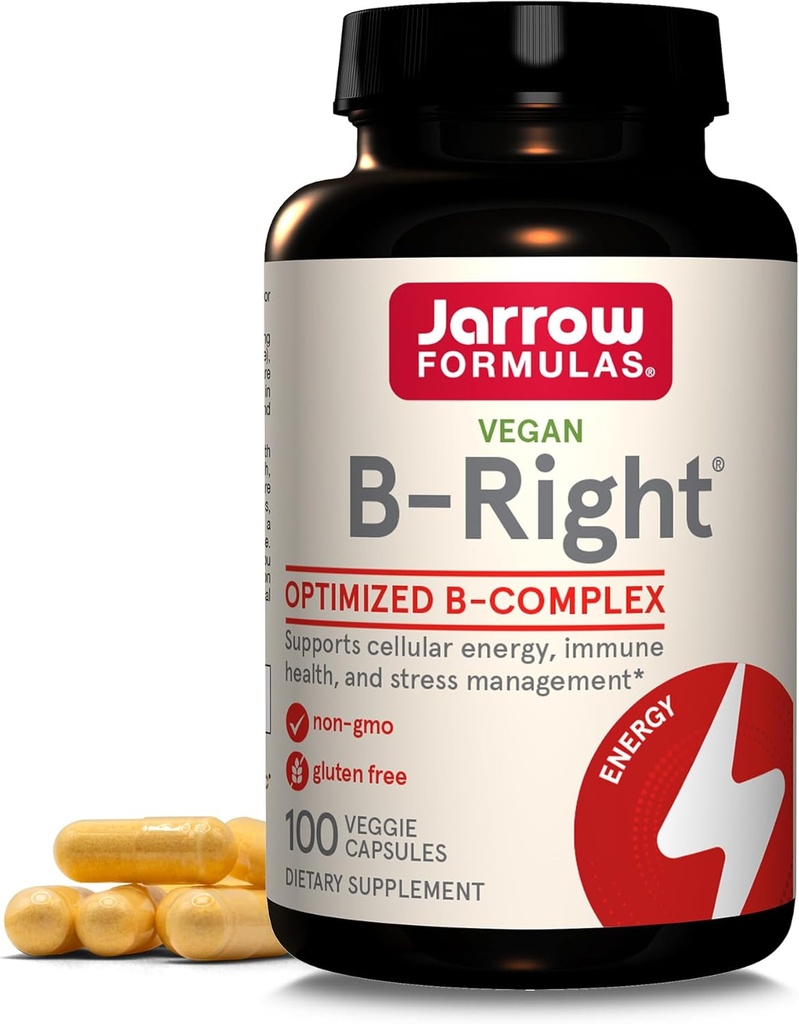 Jarrow Formulas B-Right - 100 Veggie Caps - Low-Odor Vitamin B-Complex Formula - Enerji & Metabolism Desteği - Beyin, Kalp ve Cardiovascular Sağlığı - 100 Hizmet