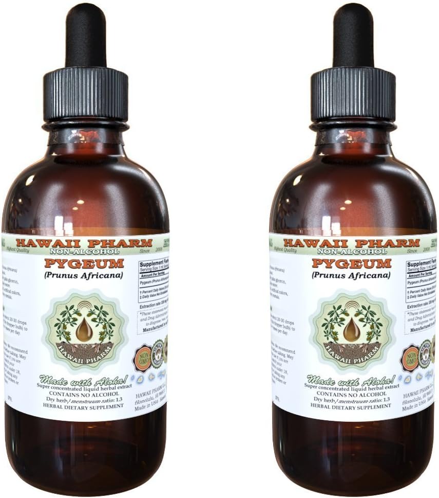 Afrika Cherry Pygeum Alkol Özgür Madde, Afrika Cherry Pygeum (Prunus Africana) Bark Glycerite Natural Herbal Supplement, Hawaii Pharm, USA 2x4 oz