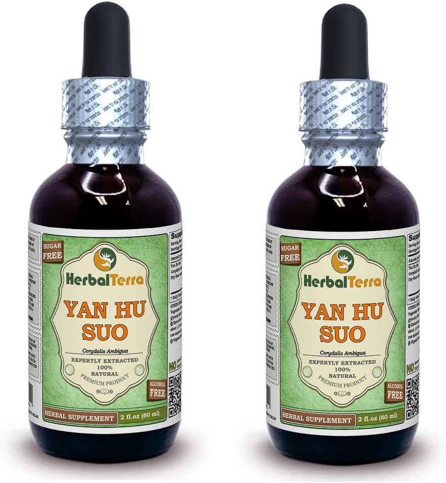 Yan Hu SUO (Corydalis Ambigua) Glycerite, kıl Kökler Alkol Özgür Sıvı Ekstraksiyon (Brand Name: HerbalTerra, Proudly Made in USA) 2x2 fl.oz (2x60 ml)