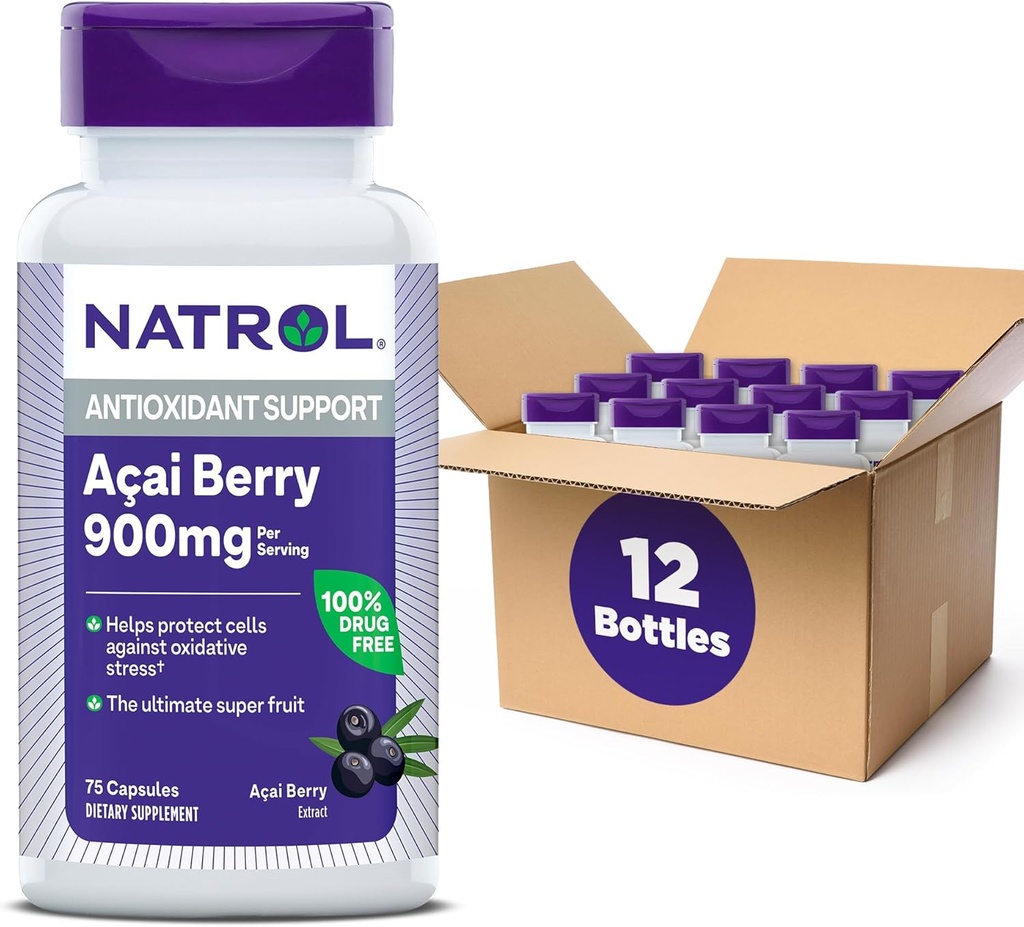 Natrol Acai Berry, Diyetsel Tamam, Antioksi Koruma ve Savunma, Nihai Süper Meyve, 900 mg Veggie Capsules, 75 Kont (12'nin paketi)