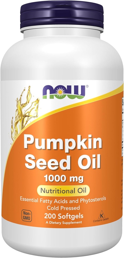 NOW Συμπληρώματα, Pumpkin Seed Oil 1000 mg με Απαραίτητα Λιπαρά Οξέα και Φυτοστερόλες, Ψυχρή πίεση, 200 Softgels