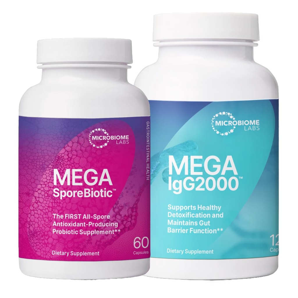Microbiome Labs Mega ClaytoneBiotic (60 Capsules) + MegaIgG2000 (120 Capsules) Gut ve Immune Support Sche - Sporte-Based Probiyotik with Dairy-Free Immunoglobulin Temp
