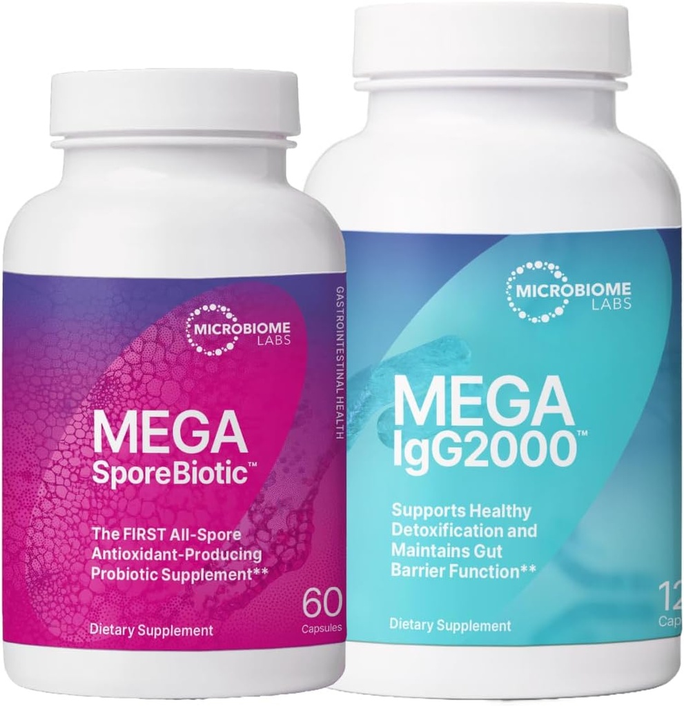 Microbiome Labs Mega ClaytoneBiotic (60 Capsules) + MegaIgG2000 (120 Capsules) Gut ve Immune Support Sche - Sporte-Based Probiyotik with Dairy-Free Immunoglobulin Temp