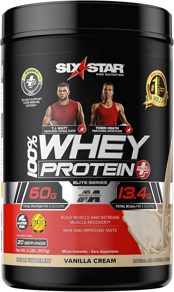 Whey Protein Toz + Immune Support | Six Star Whey Protein Plus | Whey proteini Isolate & Muscle + Muscle Builder | Lean Protein Tozu için Ayaklanma ve Kurtarma | Vanilla, 2 lbs