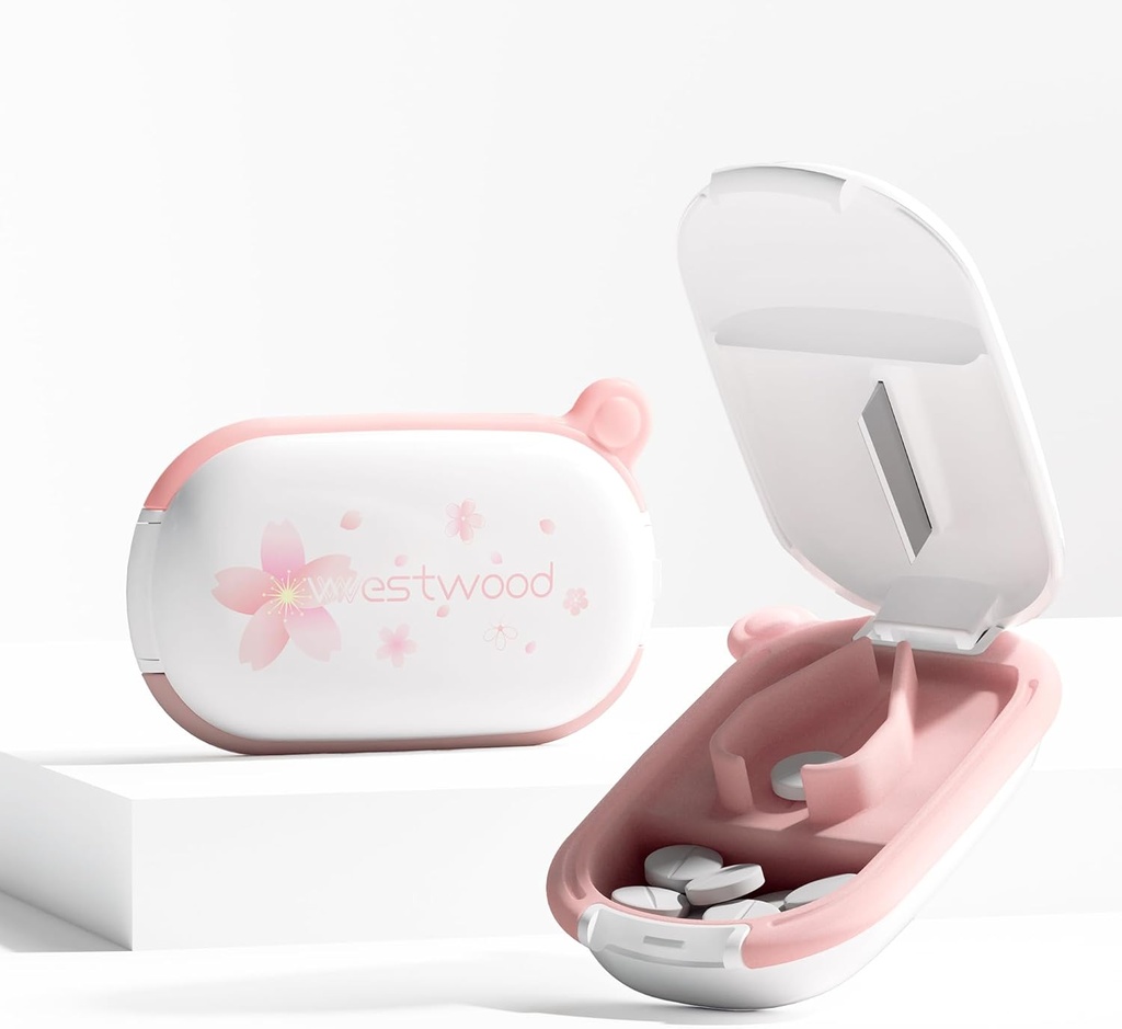 Beyaz Küçük Pill XS Küçük ve Küçük Piller için Merkezleme Cihazı ile Splitter, Cuts Vitamins Tabletleri, Portatif Exquisite Pill Crusher For Purse Pocket