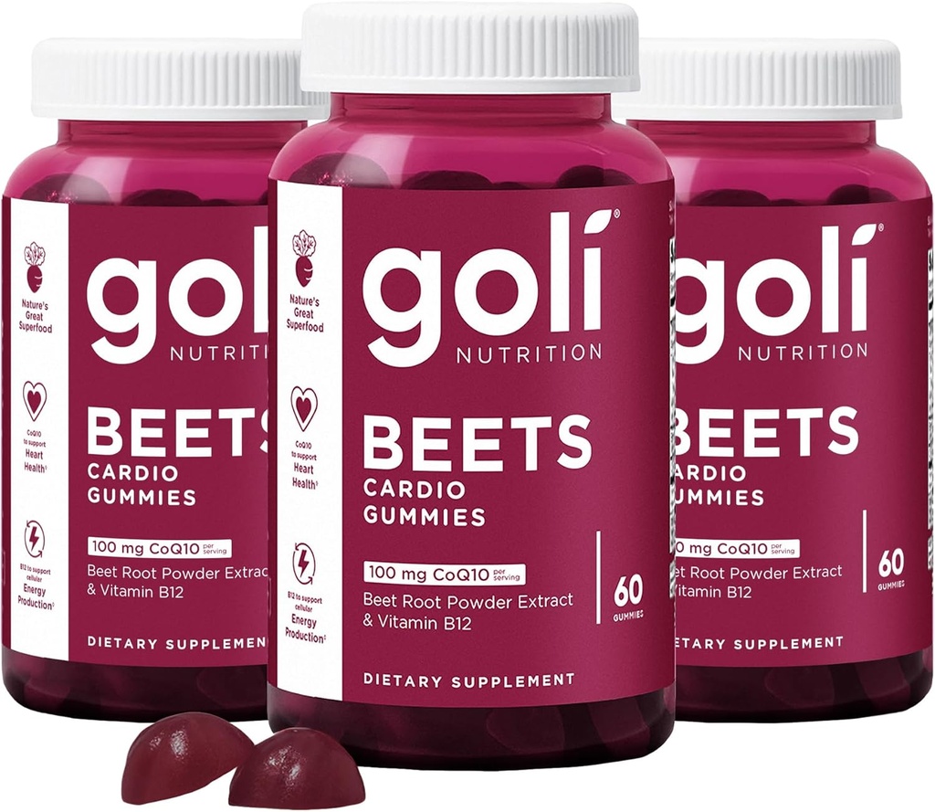 Goli Beslenme Supplement, Beets Cardio Gummy, 180 Kont (3 60 Paket), 100 mg CoQ10 & Beet Root Extract - Gluten-Free, Vegan, Non-GMO ve Gelatin-Free. Nature's Great Superfood