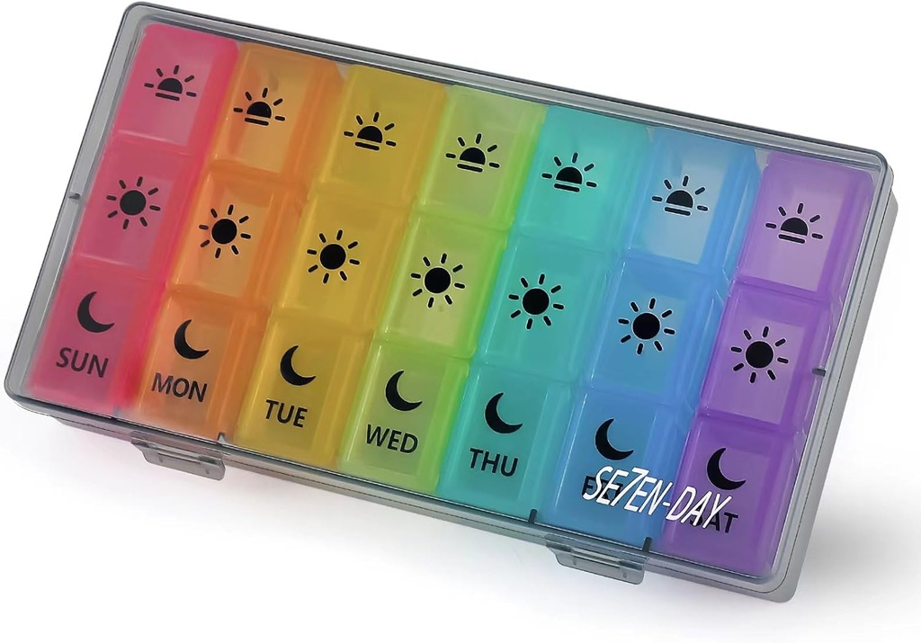 Haftalık Pill Box ve Organize Seyahat Pill Case 7 Day 3 Times A Day Büyük Karşılaştırmalı İlaçlar Balık Yağ Vitaminleri ve Tamamlar için Günlük Pill Konteyneri, Gray Gray