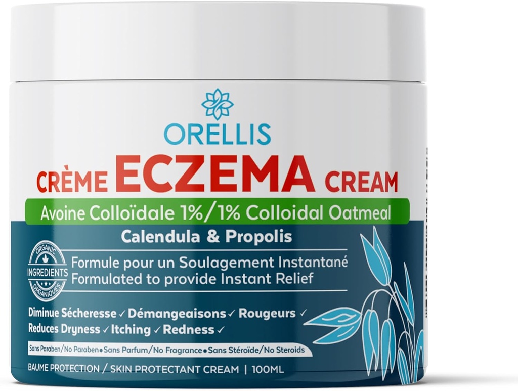 Eczema Cream with Organic Colloidal Oatmeal, Calendula & Propolis, Natural Eczema Relief Ointment Face & Body. Instant Itch Relief, Dermatitis Lotion Kids & Adults. Soothe Skin Irritations.