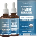 L Φολικό μεθύλιο 15mg Plus Συμπαράγοντας μεθύλιο Β12 – Βιολογικός, Berry Flavor, Επαγγελματική Δύναμη, Υγρή Υπογλώσσια, Ενεργός 5-MTHF Form - Υποστηρίζει Mood, Homocysteine methylation, Cognition (1oz - 2 Pack)