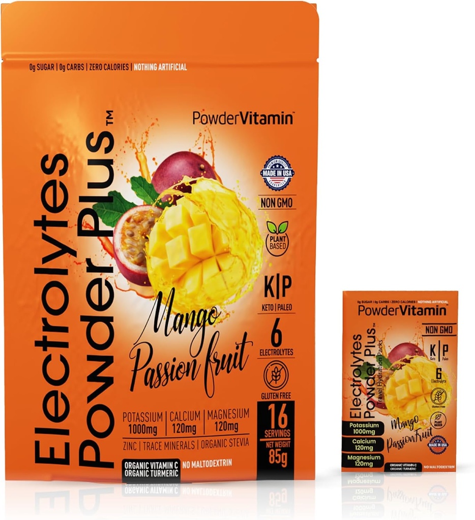 TozVitamin Electrolytes Toz Plus, Keto, Mango Tutkulu, Sugar Free, Pink Himalaya Tuz, 1000 mg Pyum, 120 mg Kalsiyum, 120 mg Magnezyum, Non-GMO, Zero Calories, (16 Hydration Packets)