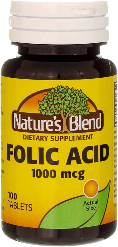 Nature's Blend Folic Acid 1000mcg Tablet 100 Count (2 Pack)