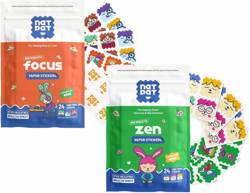 NATPAT FocusPatch (1 Pack) ve ZenPatch (1 Pack) Sche - 24 Focus Enhancing Styles ve 24 Calm Enhancing Styles - Kimyasal Free, Focus ve Mood Support