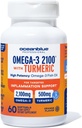 Oceanblue 2100 Triple Strength Omega-3 Fish Oil with Turmeric | Burpless Omega 3 Combo Supplement with Curcumin EPA DHA DPA| Kalp ve Ortak Destek | 60 Softgels