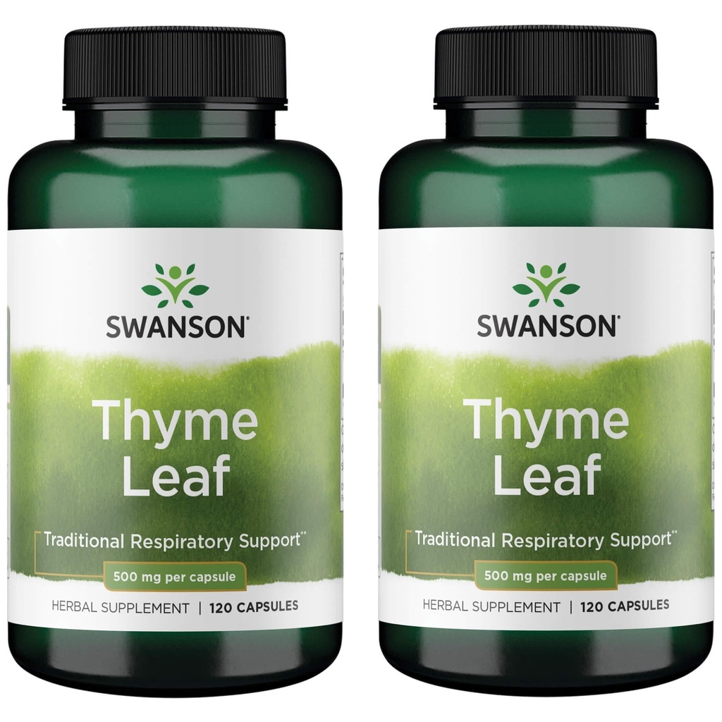 Swanson Thyme Leaf - Βότανο συμπλήρωμα που υποστηρίζει την υγεία του αναπνευστικού συστήματος - Φυσική Φόρμουλα Aiding Digestive System Health - (120 κάψουλες, 500mg έκαστο) (2 Pack)