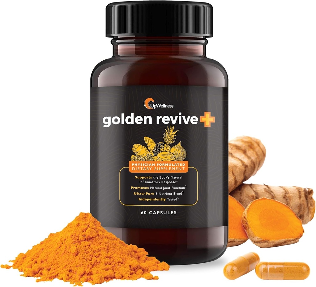 UpEness Golden Revive + Ortak Destek Supplement Black Pepper, Quercetin ve Magnezyum- Turmeric Boswellia Supplement - Ortak Bakım için 6 Aktif Malzemeler - 60 Capsules