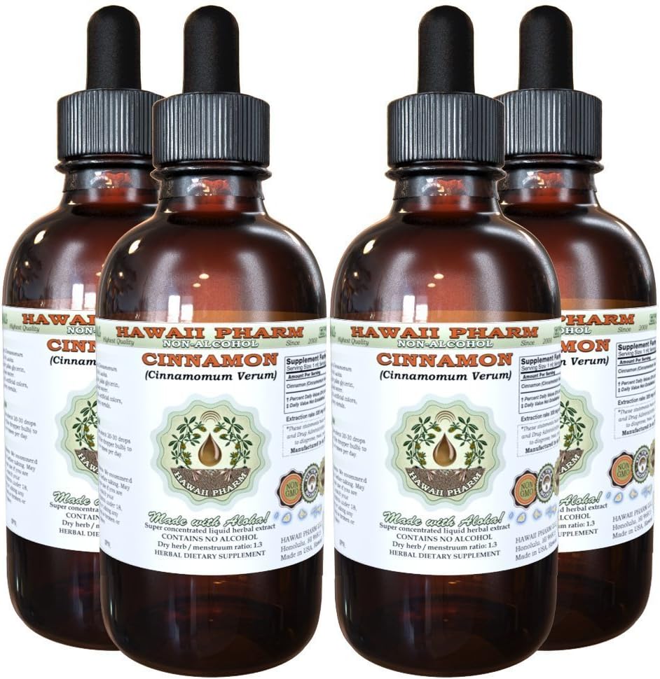Cinnamon Alkol-Free Liquid Extract, Cinnamon (Cinnamomum Verum) kuru Bark Glycerite Hawaii Pharm Natural Herbal Supplement 4x4 oz