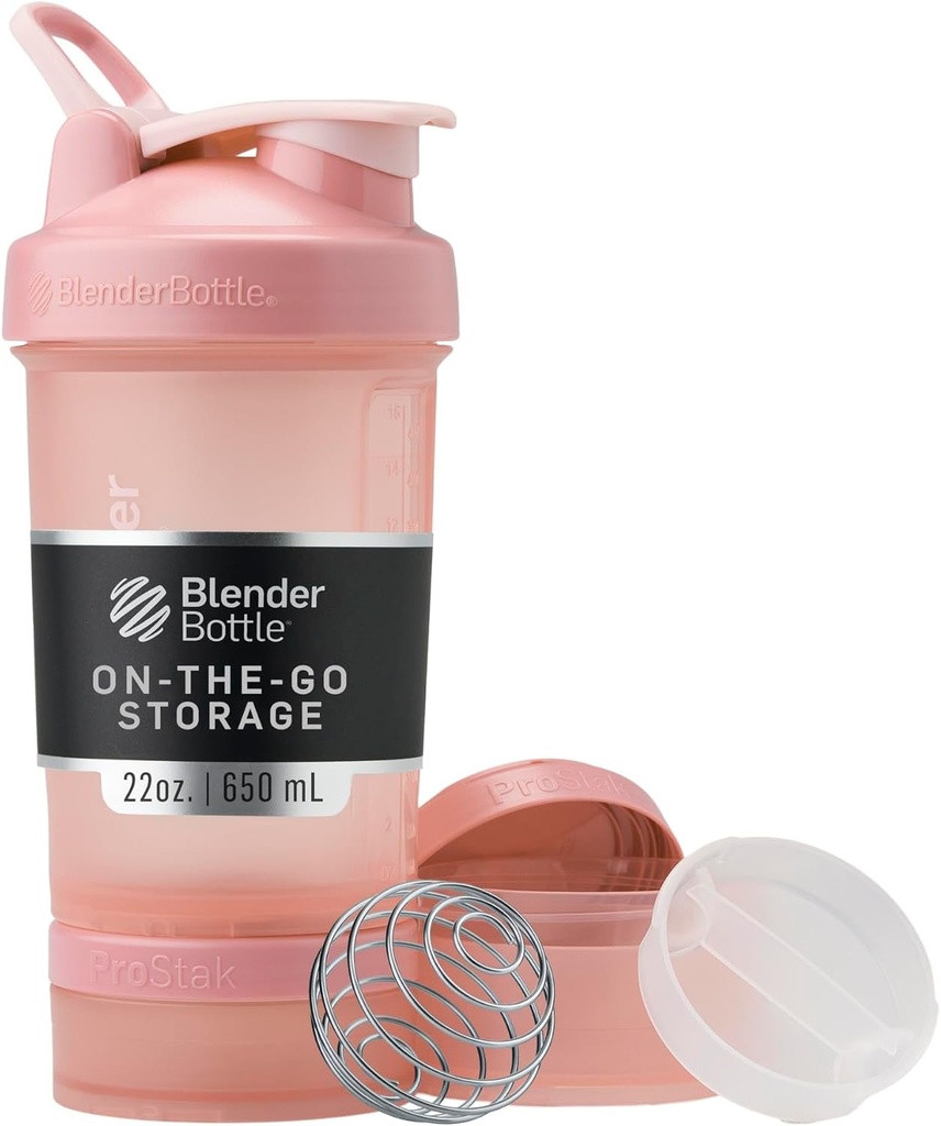 BlenderBottle Shaker Şişe Pill Organizer ve Protein Toz, Classic V2 ProStak System, 22-Ounce, Rose Pink Pink Pink