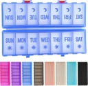 Katlanabilir Pill Organizer 2 Times a Day w/Etched columns -Dual Protection & Portable Weekly AM PM Pill Box, 7 Day Medicine Konteyner, Büyük Seyahat Pill Case for Week Daily Supplement -Clear Blue