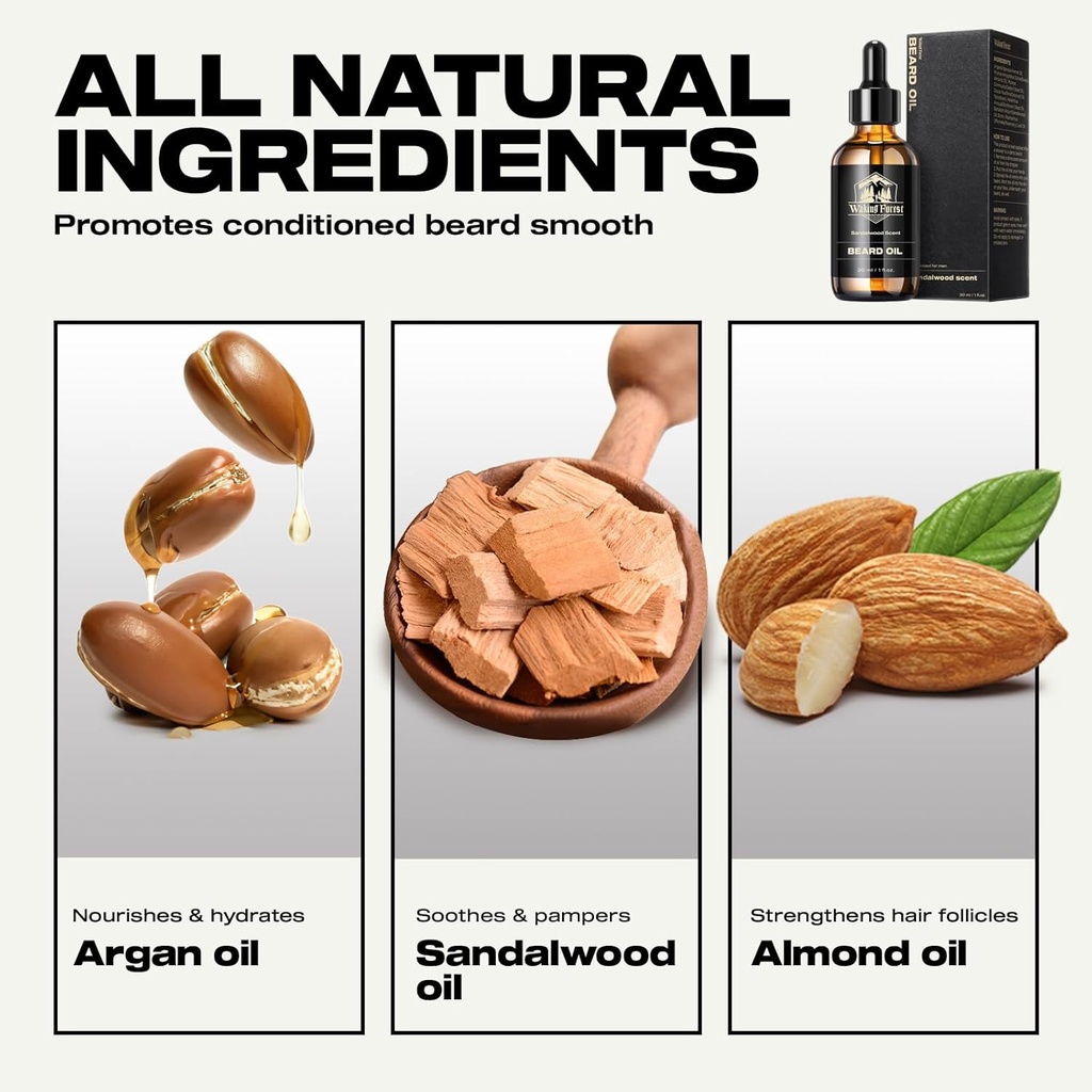 Waking Forest Beard Oil - Erkekler için Ayıd Yağı, Rosemary, Castor Mustache Oil for Black Men, Softens & Supports Beard Care Oil (Sandalwood, 1oz)