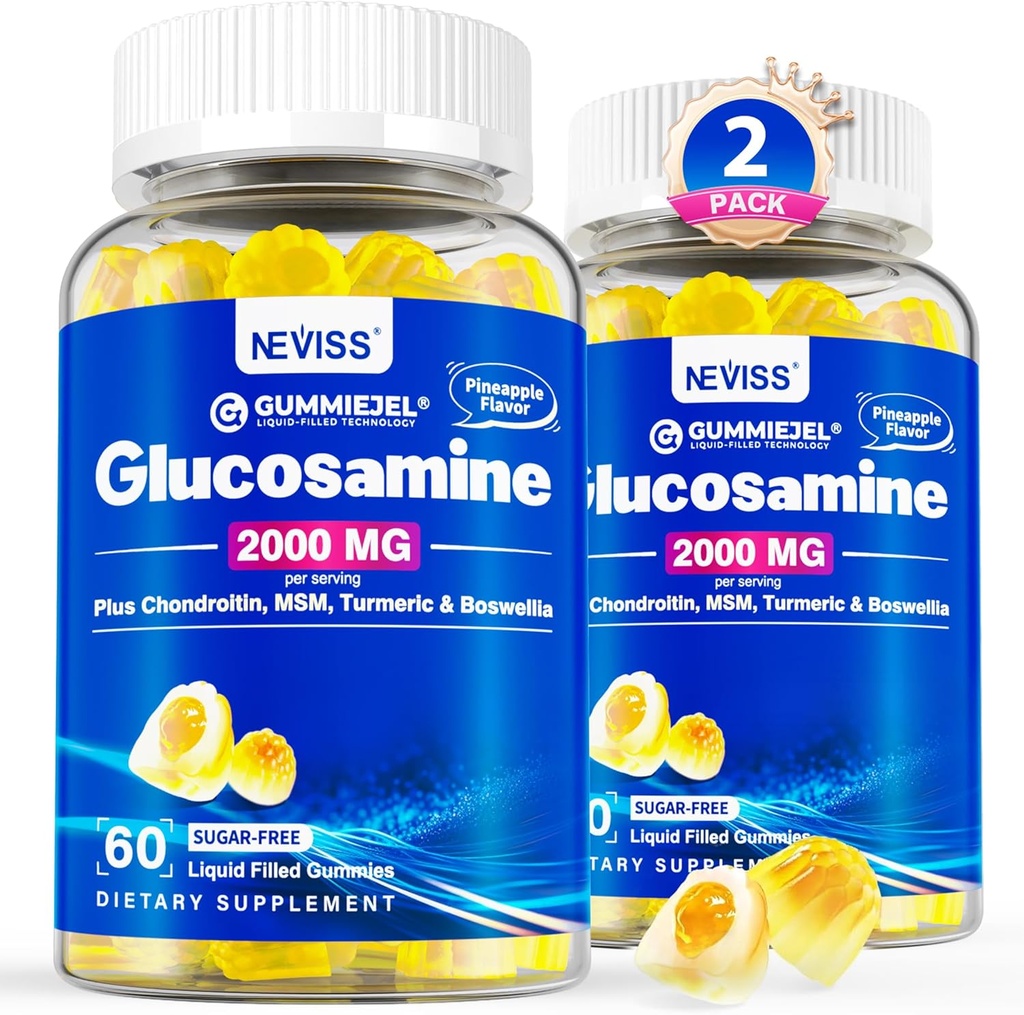 Şeker Free Glucosamin Gummies - Glucosamine Supplement Plus Chondroitin, MSM, Turmeric, Boswellia, Hyaluronic Asit, Vitamin D3 & çinko, 120 Gummies, 60 Hizmet