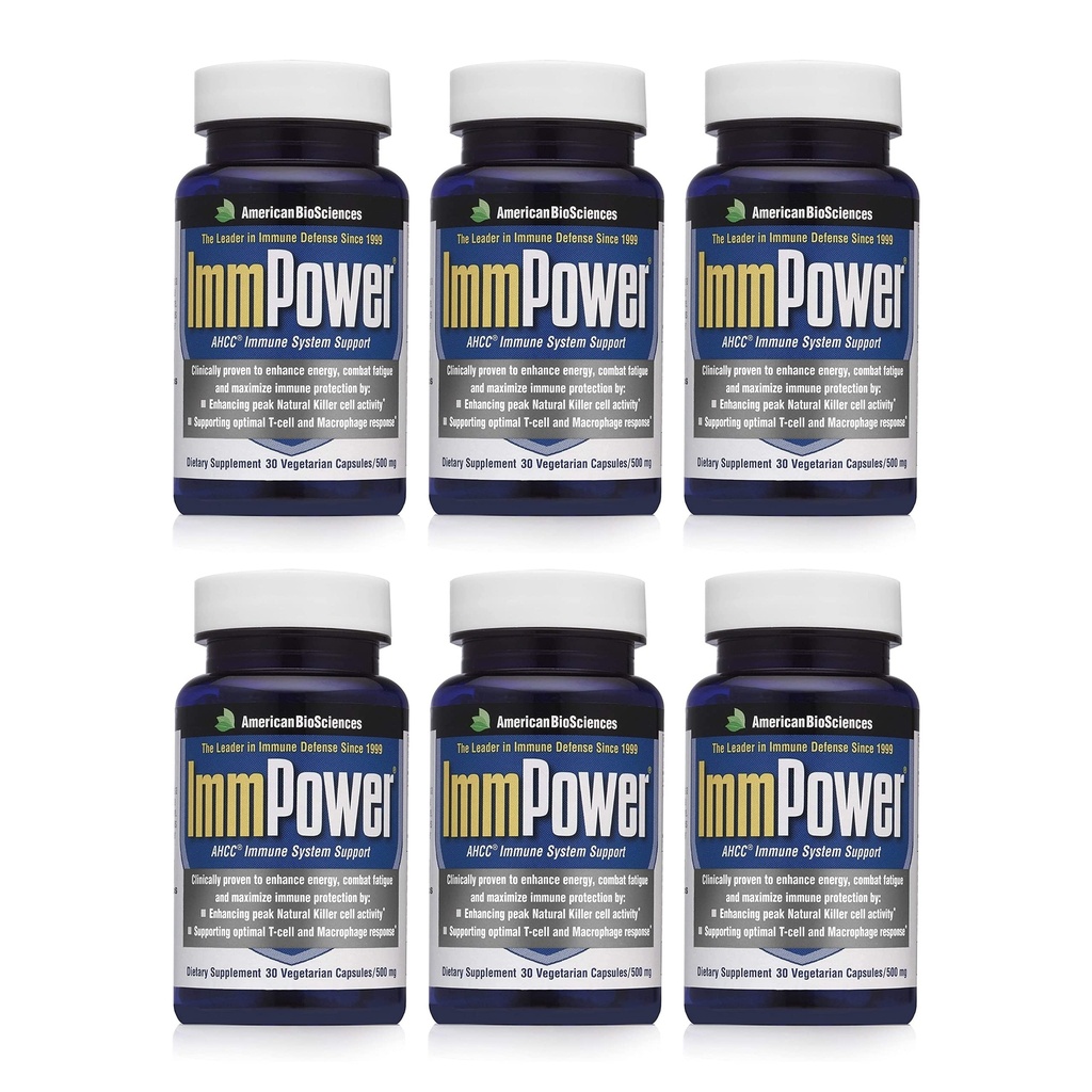 American Bio Sciences ImmPower AHCC Supplement 6Pack, Geliştirilmiş Immune Support, Natural Killer Cell Activity and Cytokine Production, 30 Vegetarian Capsules, 500 miligrams per Capsules